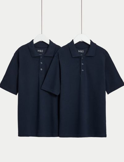 2pk Unisex Stain Resist School Polo Shirts (2-18 Yrs)